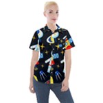 Space Seamless Pattern Women s Short Sleeve Pocket Shirt