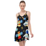 Space Seamless Pattern Summer Time Chiffon Dress