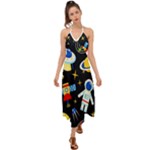 Space Seamless Pattern Halter Tie Back Dress 