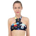 Space Seamless Pattern High Neck Bikini Top