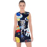 Space Seamless Pattern Lace Up Front Bodycon Dress