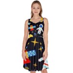 Space Seamless Pattern Knee Length Skater Dress With Pockets