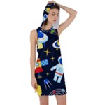 Space Seamless Pattern Racer Back Hoodie Dress