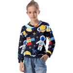 Space Seamless Pattern Kids  Long Sleeve Tee with Frill 