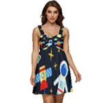 Space Seamless Pattern Ruffle Strap Babydoll Chiffon Dress