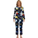 Space Seamless Pattern Womens  Long Sleeve Lightweight Pajamas Set