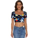 Space Seamless Pattern Short Sleeve Square Neckline Crop Top 