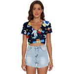 Space Seamless Pattern V-Neck Crop Top