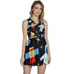 Space Seamless Pattern Sleeveless High Waist Mini Dress