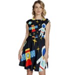 Space Seamless Pattern Cap Sleeve High Waist Dress