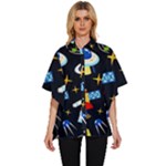 Space Seamless Pattern Women s Batwing Button Up Shirt