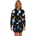 Space Seamless Pattern Womens Long Sleeve Shirt Dress