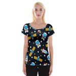 Seamless-adventure-space-vector-pattern-background Cap Sleeve Top