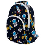 Seamless-adventure-space-vector-pattern-background Rounded Multi Pocket Backpack