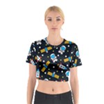 Seamless-adventure-space-vector-pattern-background Cotton Crop Top