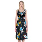 Seamless-adventure-space-vector-pattern-background Midi Sleeveless Dress