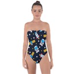 Seamless-adventure-space-vector-pattern-background Tie Back One Piece Swimsuit