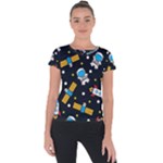 Seamless-adventure-space-vector-pattern-background Short Sleeve Sports Top 