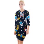 Seamless-adventure-space-vector-pattern-background Quarter Sleeve Hood Bodycon Dress