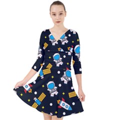 Quarter Sleeve Front Wrap Dress 