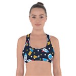 Seamless-adventure-space-vector-pattern-background Cross Back Sports Bra