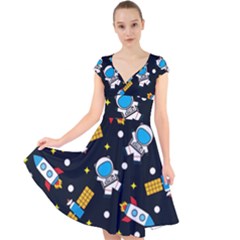Cap Sleeve Front Wrap Midi Dress 