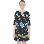 Seamless-adventure-space-vector-pattern-background Quarter Sleeve Pocket Dress