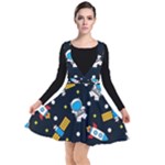 Seamless-adventure-space-vector-pattern-background Plunge Pinafore Dress