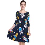 Seamless-adventure-space-vector-pattern-background Quarter Sleeve Waist Band Dress