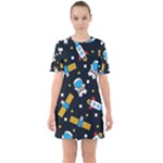 Seamless-adventure-space-vector-pattern-background Sixties Short Sleeve Mini Dress