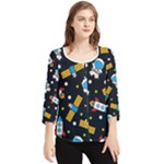 Seamless-adventure-space-vector-pattern-background Chiffon Quarter Sleeve Blouse