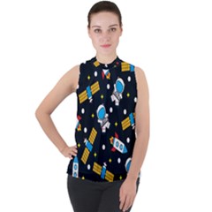 Mock Neck Chiffon Sleeveless Top 