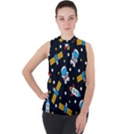 Seamless-adventure-space-vector-pattern-background Mock Neck Chiffon Sleeveless Top