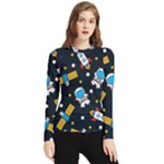 Seamless-adventure-space-vector-pattern-background Women s Long Sleeve Rash Guard