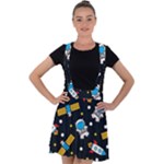 Seamless-adventure-space-vector-pattern-background Velvet Suspender Skater Skirt