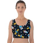 Seamless-adventure-space-vector-pattern-background Velvet Crop Top