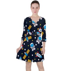Quarter Sleeve Ruffle Waist Dress 