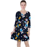 Seamless-adventure-space-vector-pattern-background Quarter Sleeve Ruffle Waist Dress