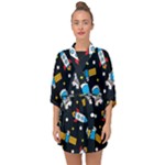 Seamless-adventure-space-vector-pattern-background Half Sleeve Chiffon Kimono