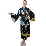 Seamless-adventure-space-vector-pattern-background Maxi Velvet Kimono