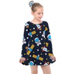 Seamless-adventure-space-vector-pattern-background Kids  Long Sleeve Dress