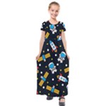 Seamless-adventure-space-vector-pattern-background Kids  Short Sleeve Maxi Dress