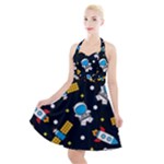 Seamless-adventure-space-vector-pattern-background Halter Party Swing Dress 