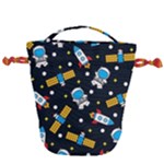 Seamless-adventure-space-vector-pattern-background Drawstring Bucket Bag