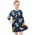 Seamless-adventure-space-vector-pattern-background Kids  Quarter Sleeve Shirt Dress