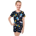 Seamless-adventure-space-vector-pattern-background Kids  Mesh Tee and Shorts Set