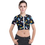 Seamless-adventure-space-vector-pattern-background Short Sleeve Cropped Jacket