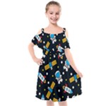 Seamless-adventure-space-vector-pattern-background Kids  Cut Out Shoulders Chiffon Dress