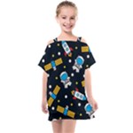 Seamless-adventure-space-vector-pattern-background Kids  One Piece Chiffon Dress