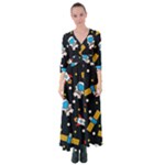 Seamless-adventure-space-vector-pattern-background Button Up Maxi Dress